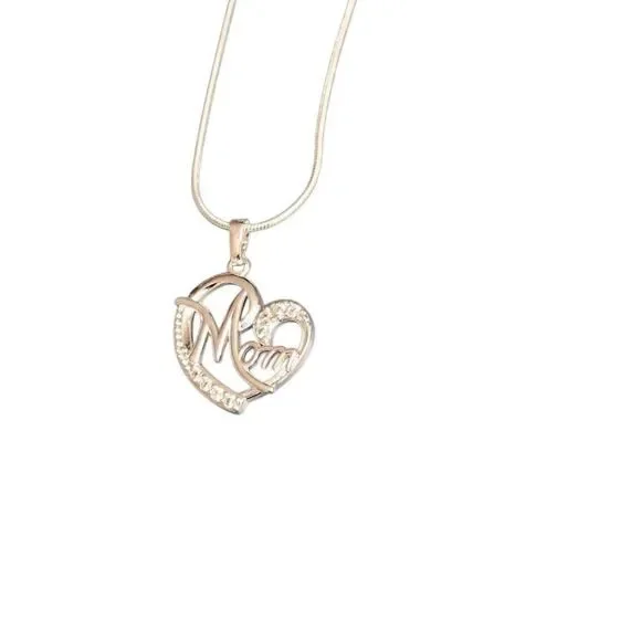 Mom Mother Sterling Silver 925 Heart Gem Pendant on Snake Rope Chain Necklace - Picture 4 of 14